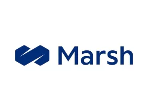 Marsh logo featuring a stylized geometric emblem in blue alongside the company name in bold, modern typography.