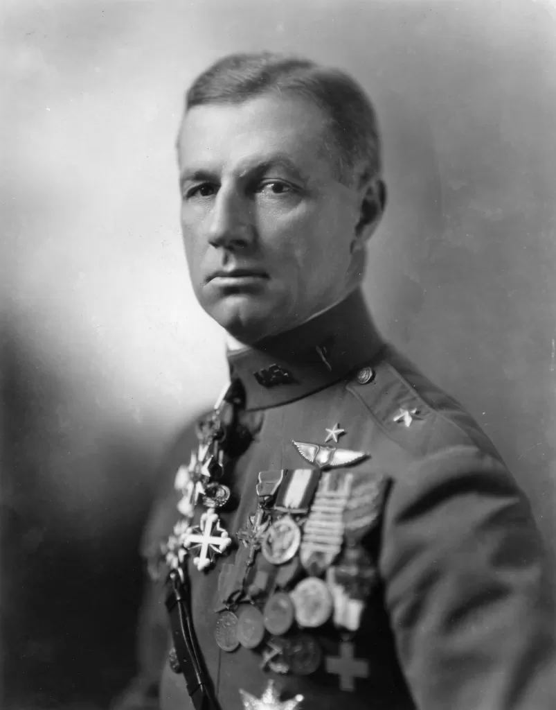 Photo of Billy Mitchell in military uniform with the rank of brigadier general .