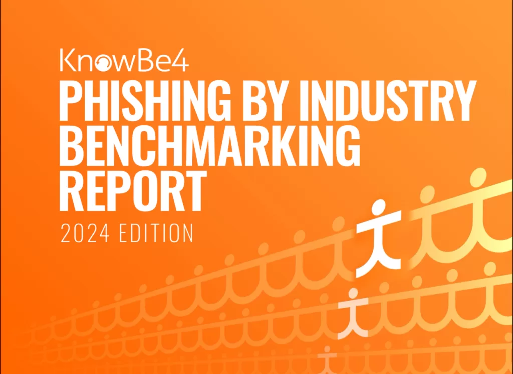 Image of the cover of "2024 Phishing by Industry Benchmarking Report" from KnowBe4. 