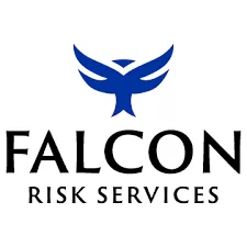 Falcon Risk Services logo featuring a stylized blue falcon above the company name in black text."