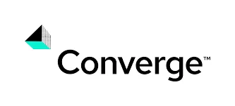 Converge Insurance logo featuring a geometric design with a black, white, and teal color scheme next to the company name in bold, modern typography.