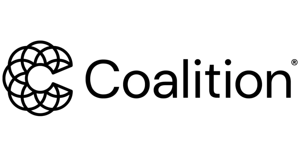Coalition logo featuring a stylized "C" composed of interlocking geometric shapes next to the company name in bold text. Used in article about their 2025 report on 2024 cyber insurance claims.