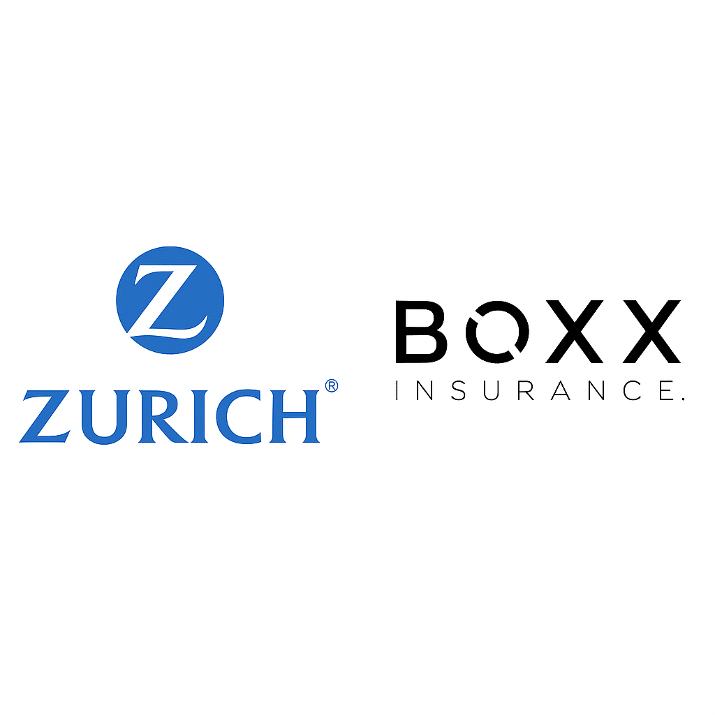 Zurich Insurance and BOXX Insurance logos side by side symbolizing Zurich’s acquisition of cyber Insurtech leader BOXX Insurance.