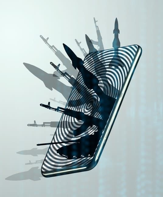 Image of cyber warfare on smart phone