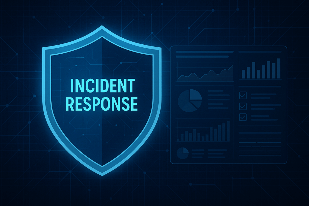 Incident Response shield graphic with network grid, echoing Joseph Wright of Blue Team Alpha’s insights.
