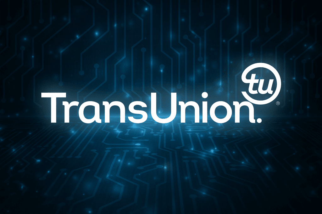 TransUnion logo with glowing digital circuit background representing innovation in cyber insurance policy and data protection for businesses.