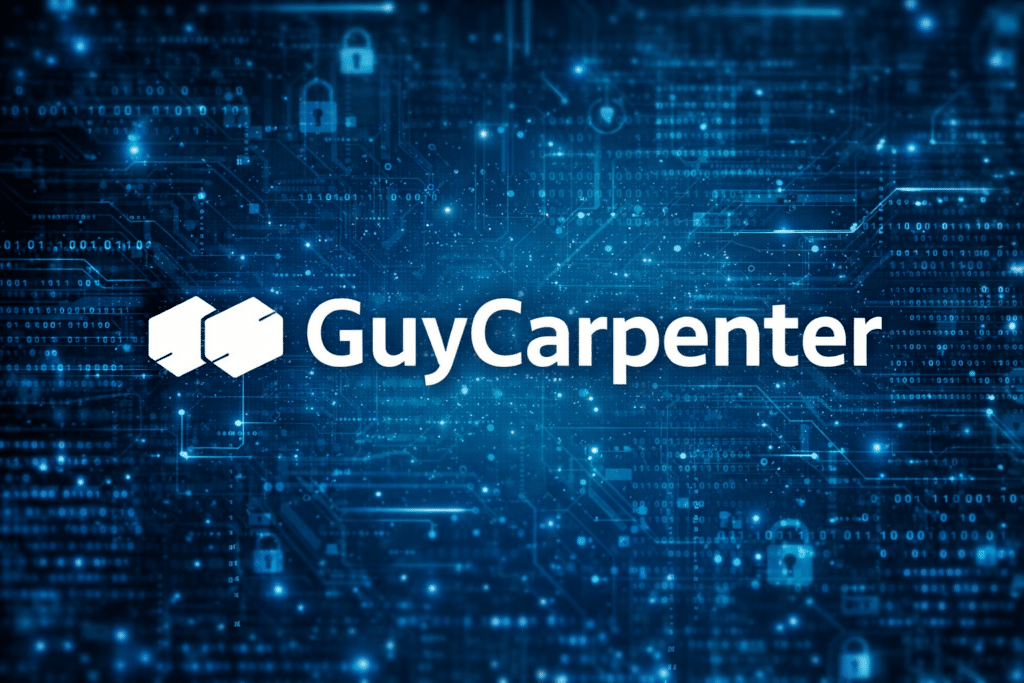 Guy Carpenter logo on a digital cyber background illustrating cyber reinsurance and cybersecurity risk transfer in the cyber liability insurance market