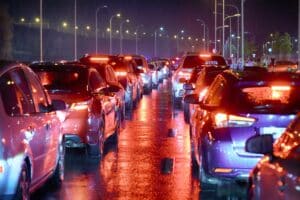 Stock image of Polish traffic jam in article about cyber insurance for government and cyber threats to Smart Cities