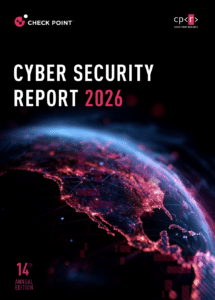 AI cybersecurity report 2026 cover from Check Point Research showing a digital map and cyber threat theme