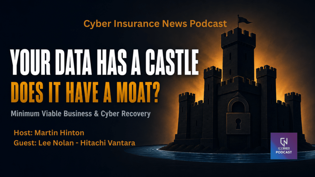 Cyber Insurance News Podcast thumbnail — Lee Nolan of Hitachi Vantara on minimum viable business cyber recovery, ransomware resilience, and immutable backup strategy. Many companies don't know what tjheir cyber insurance covers.