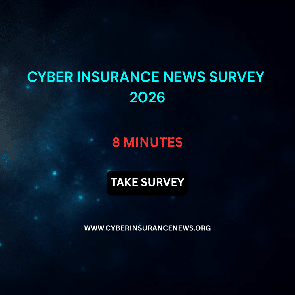 Cyber insurance survey graphic from Cyber Insurance News asking what the market actually sees and whether loss data is good enough, with an eight minute completion time