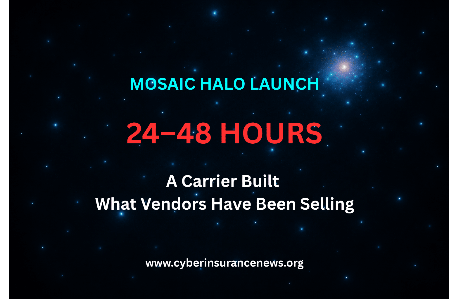 Scattered cyan points of light on a dark field with one dense cluster glowing red, illustrating portfolio accumulation visible in digital cyber underwriting. Cyber Insurance News Branding