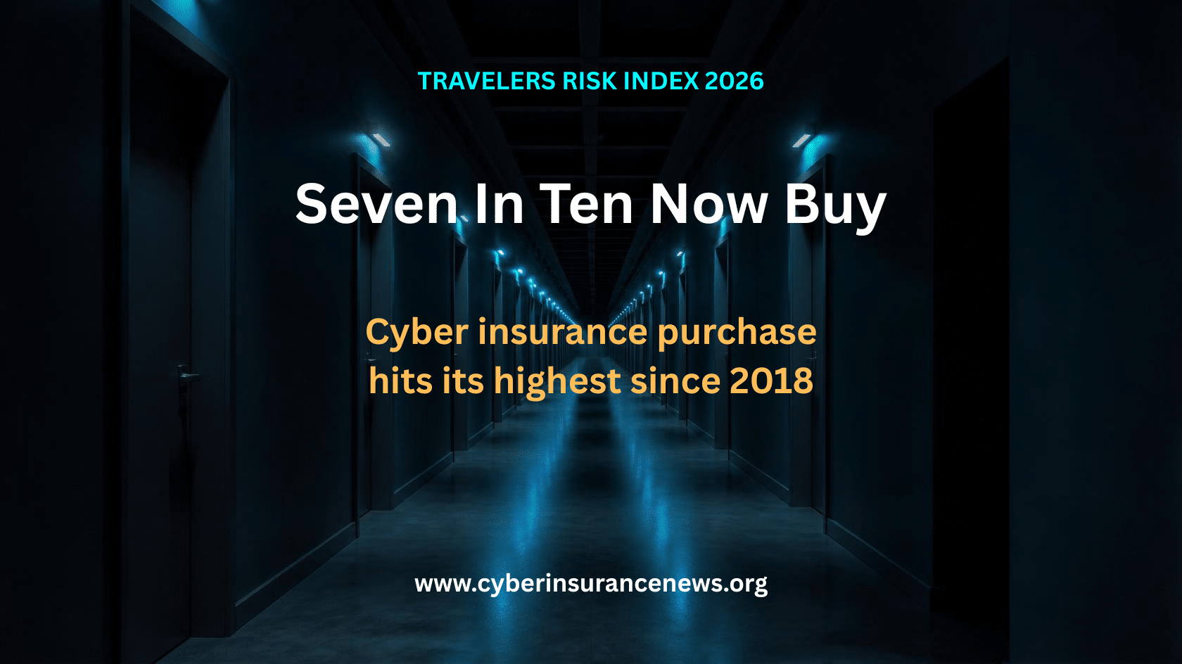 Cyber Insurance News story on cyber insurance adoption showing a corridor of doors with most lit and a few in shadow